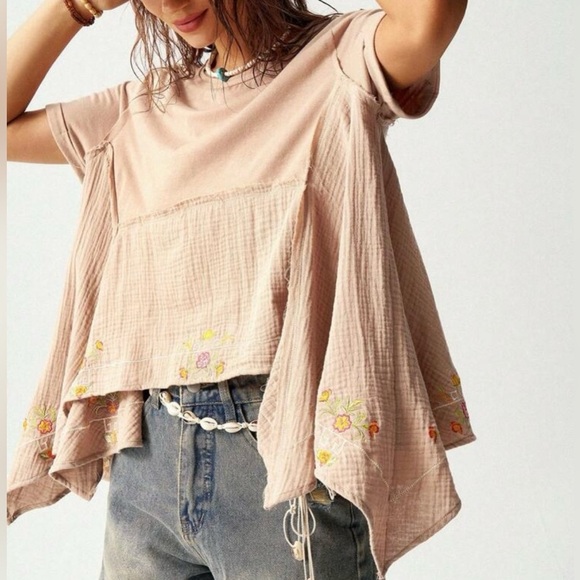 Halo & Harley Tops - Floral Embroidered Tan Top